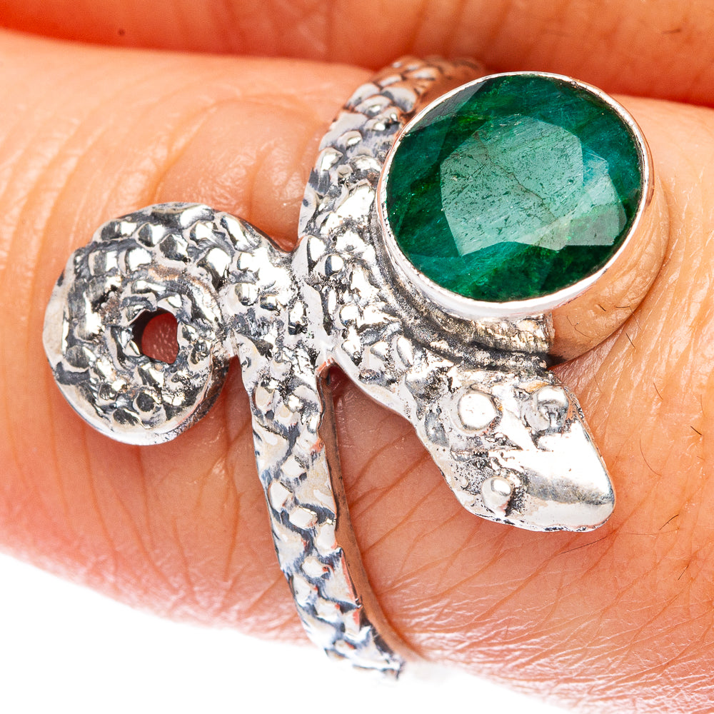 Value Green Sillimanite Snake Ring Size 7.5 (925 Sterling Silver) R3259