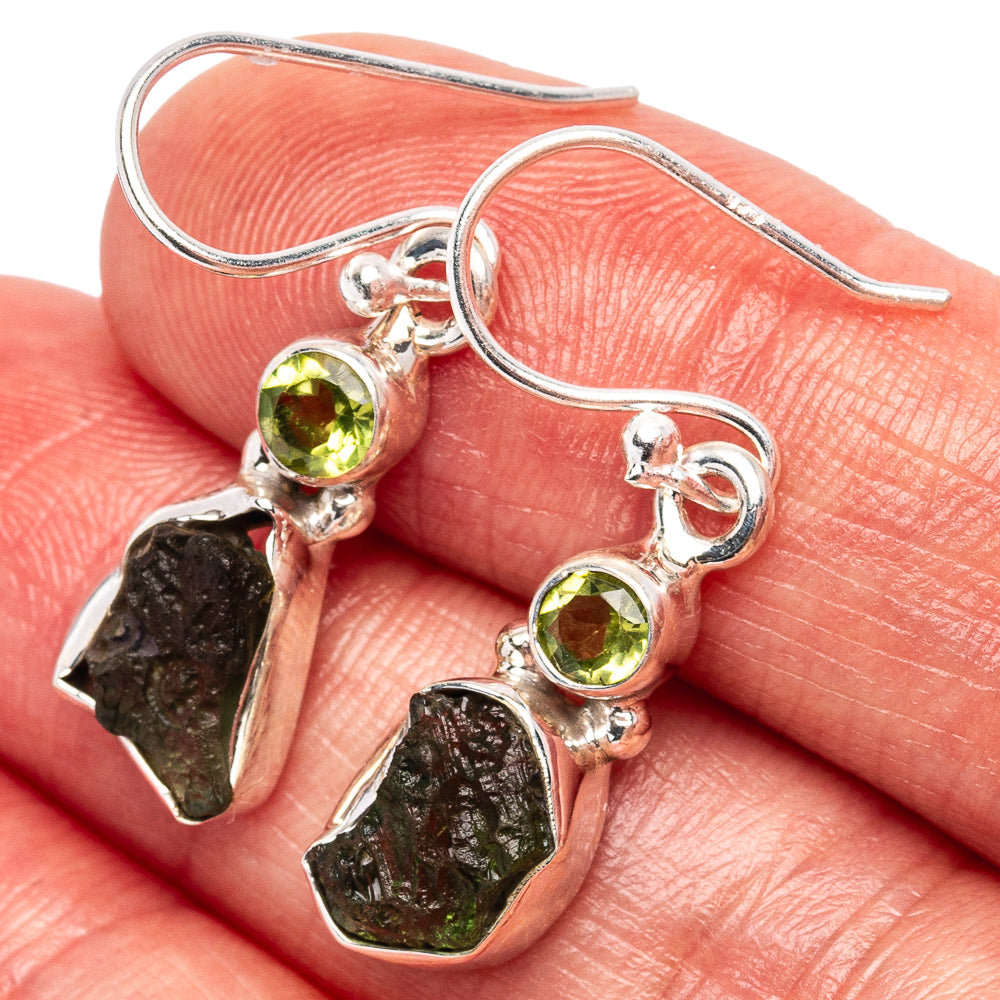 Rare Moldavite Earrings 1 1/4" (.925 Sterling Silver)