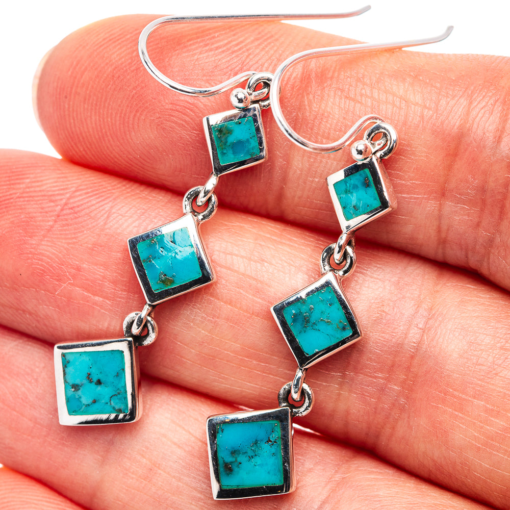 Native Style Mohave Turquoise Earrings 1 3/4" (.925 Sterling Silver)