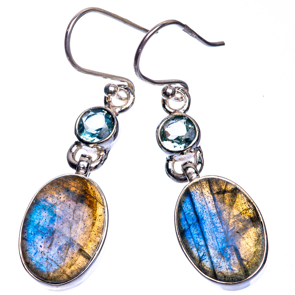 Labradorite, Blue Topaz Earrings 1 5/8" (925 Sterling Silver) E432461