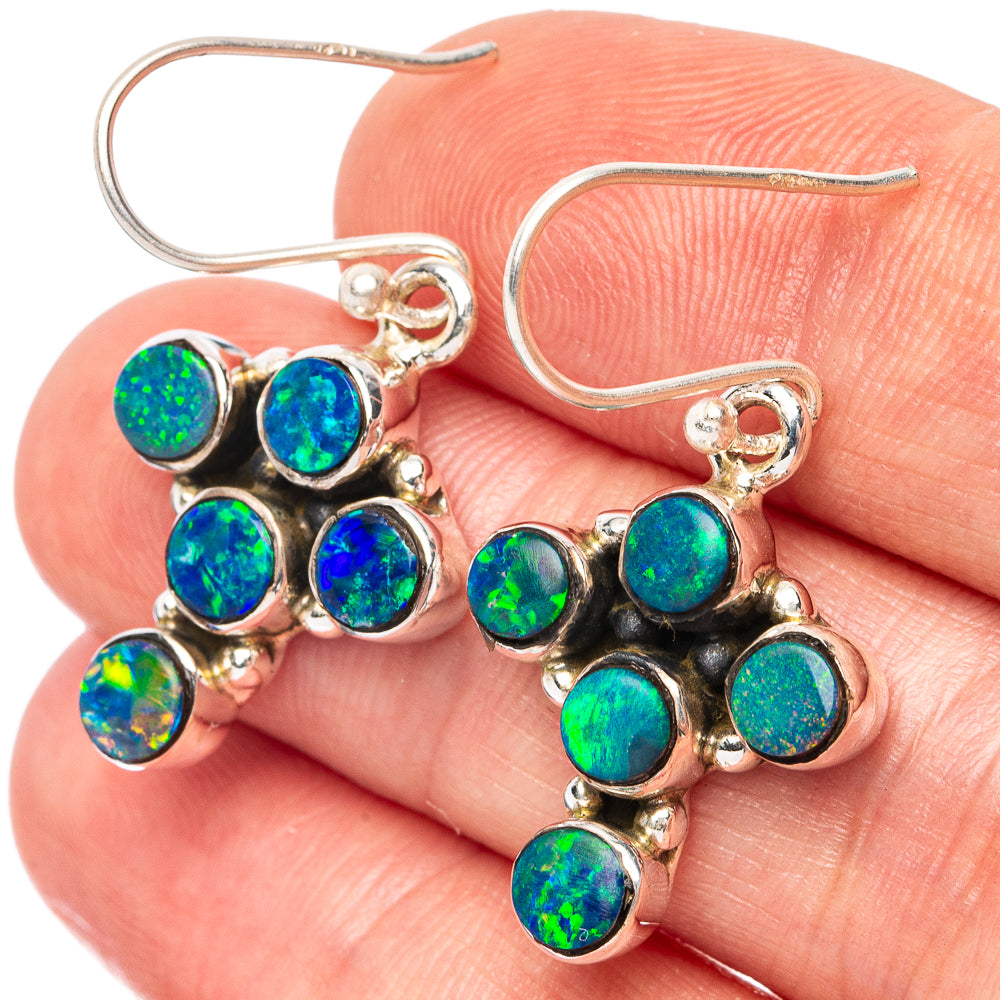 Rare Doublet Opal Cross Earrings 1 3/8" (925 Sterling Silver) E2589