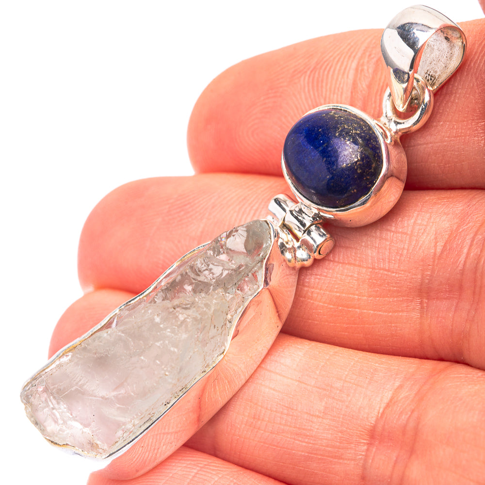 Raw Aquamarine, Lapis Lazuli 925 Sterling Silver Pendant 2 1/8" (925 Sterling Silver) PD38600