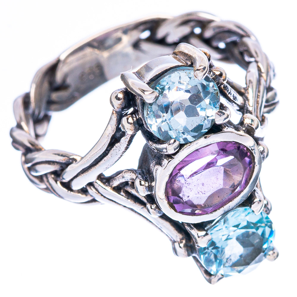 Faceted Amethyst, Blue Topaz Ring Size 6.75 (925 Sterling Silver) R2488