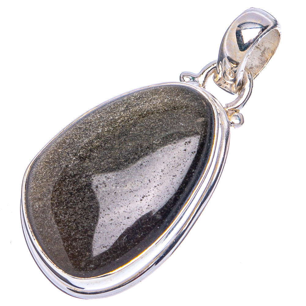 Gold Sheen Obsidian Pendant 1 3/8" (.925 Sterling Silver)