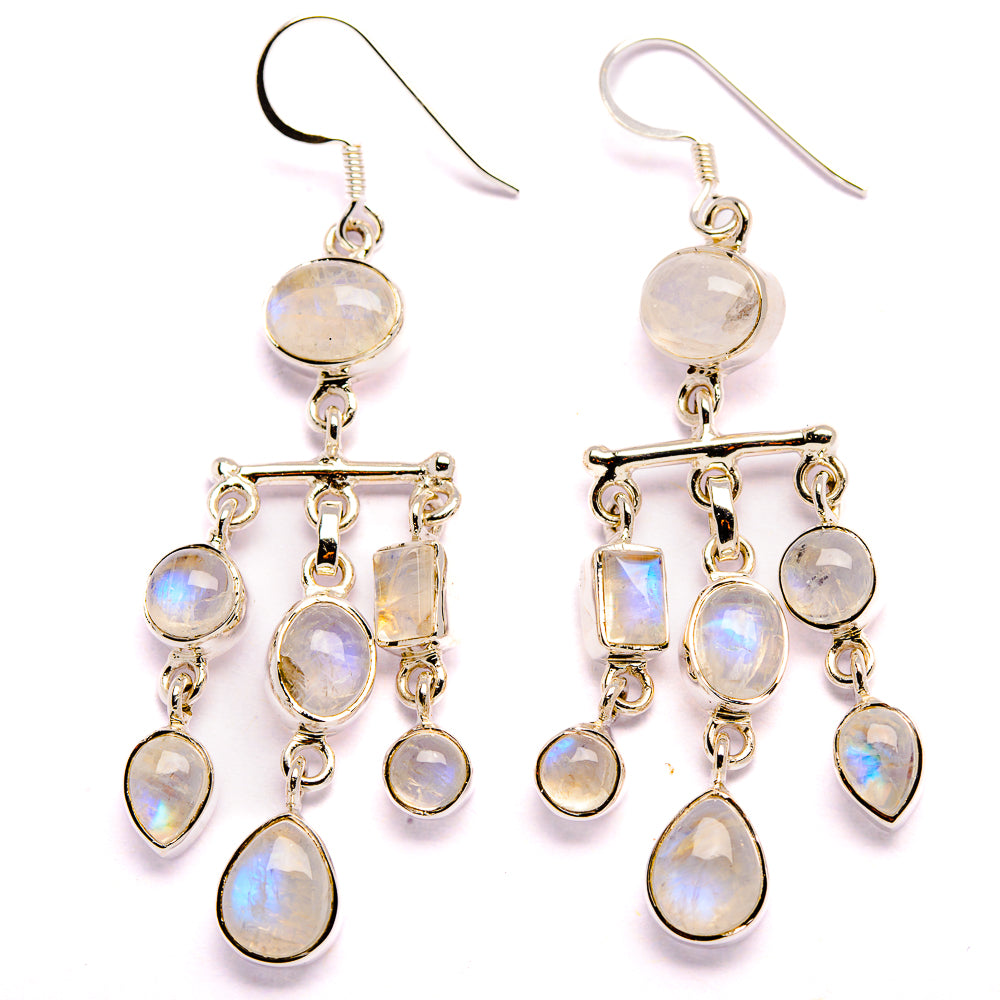 Signature Rainbow Moonstone Earrings 2 5/8" (925 Sterling Silver) EARR431979