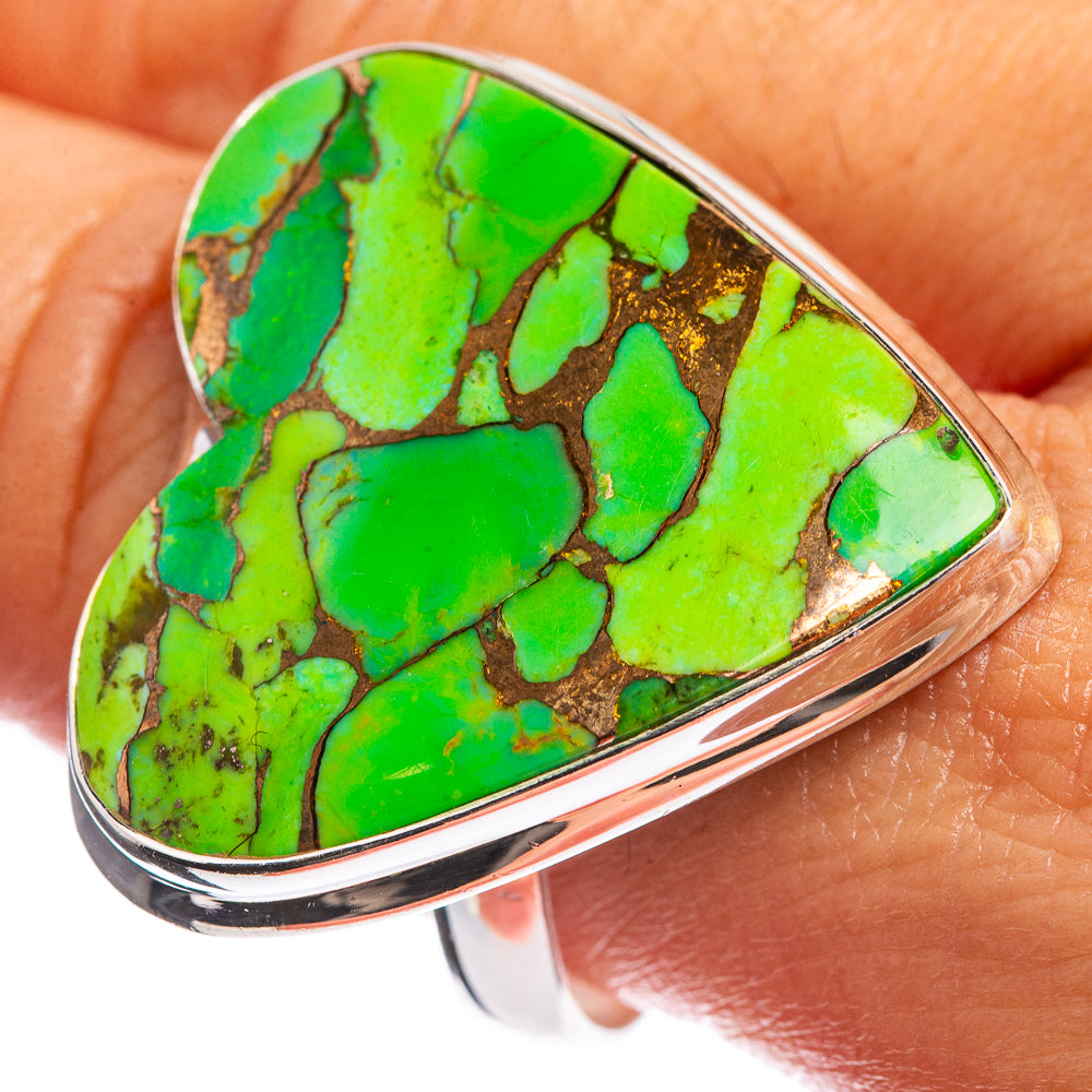 Large Green Copper Composite Turquoise 925 Sterling Silver Ring Size 11
