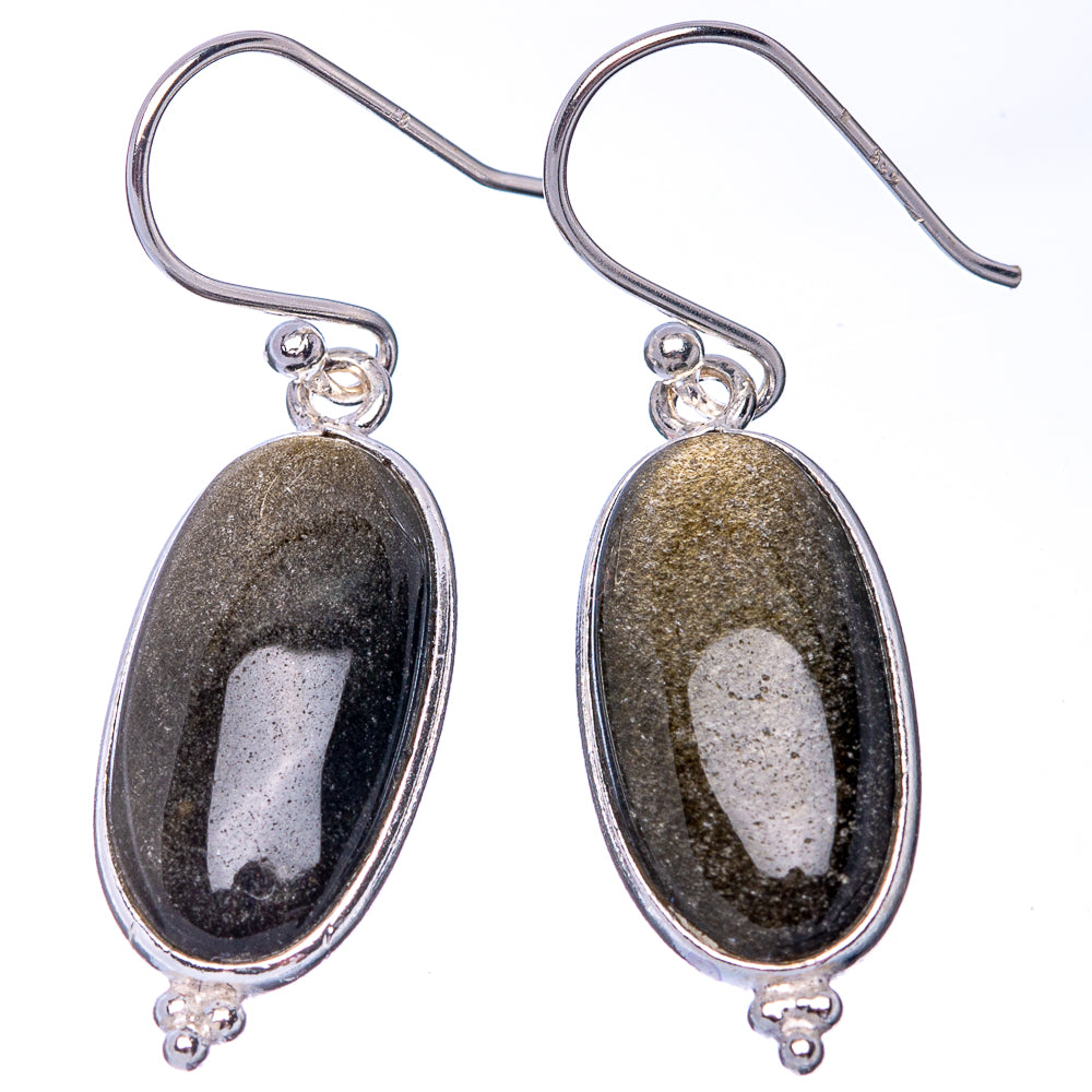 Gold Sheen Obsidian 925 Sterling Silver Earrings 1 1/2" (925 Sterling Silver) E1434