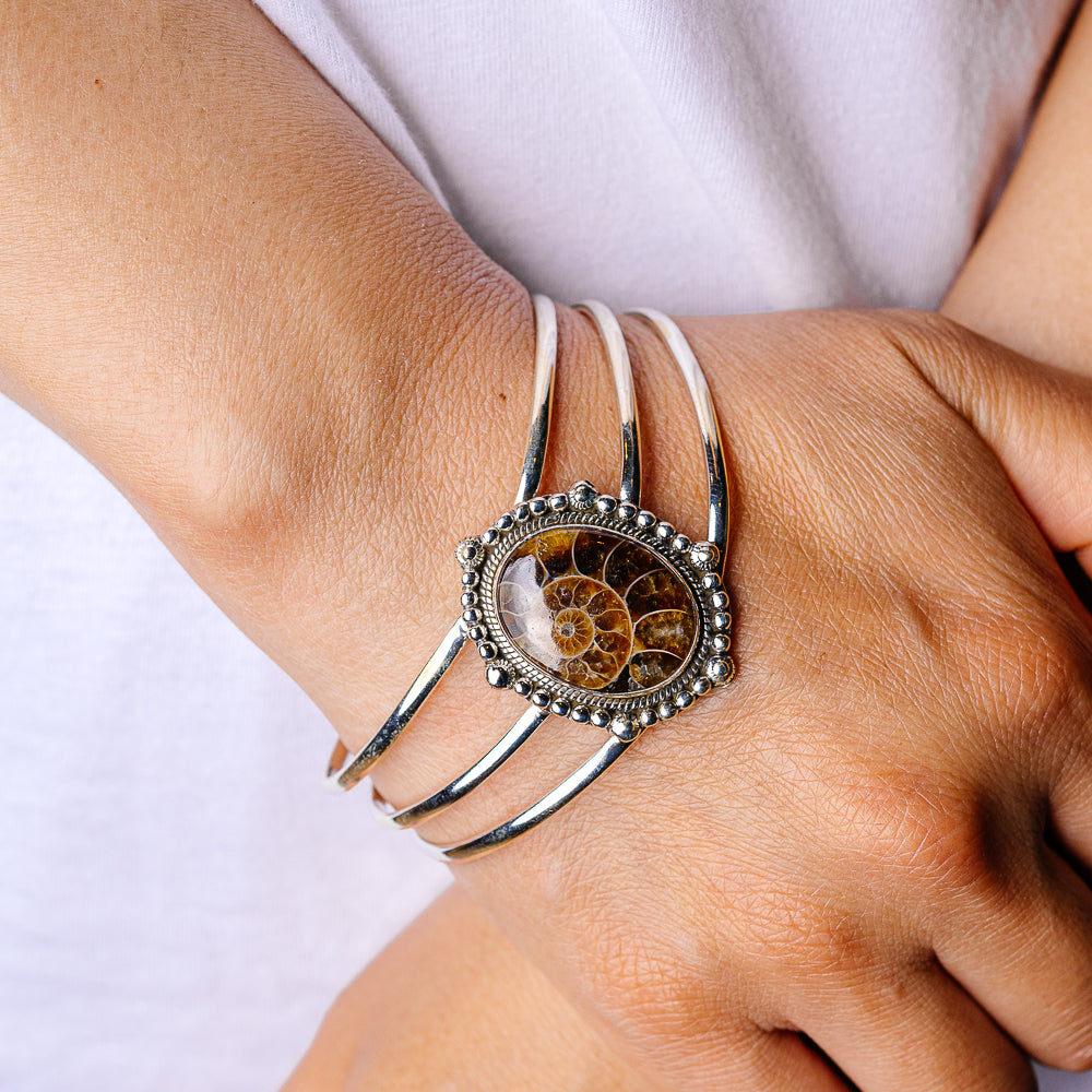 Turritella Agate Cuff Adjustable (925 Sterling Silver) B90391