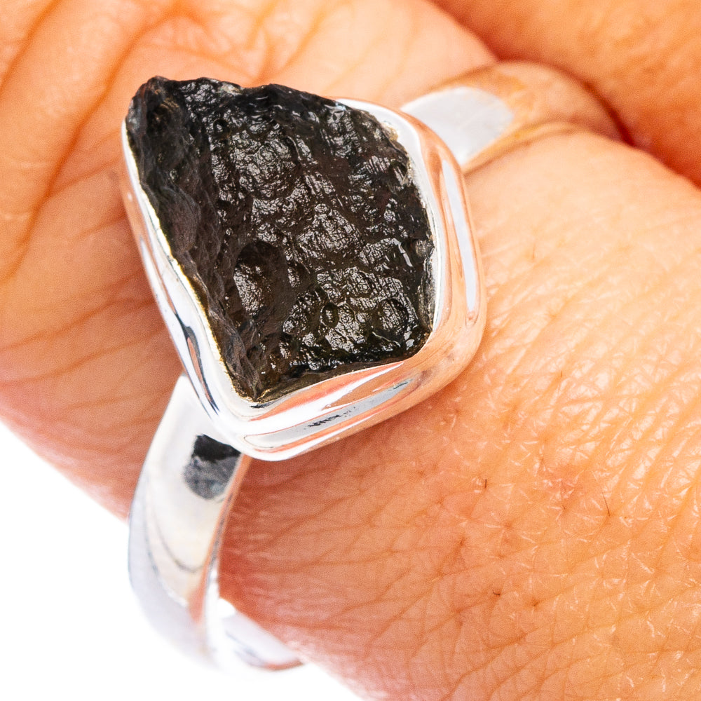 Rare Raw Moldavite Ring Size 10 (.925 Sterling Silver)