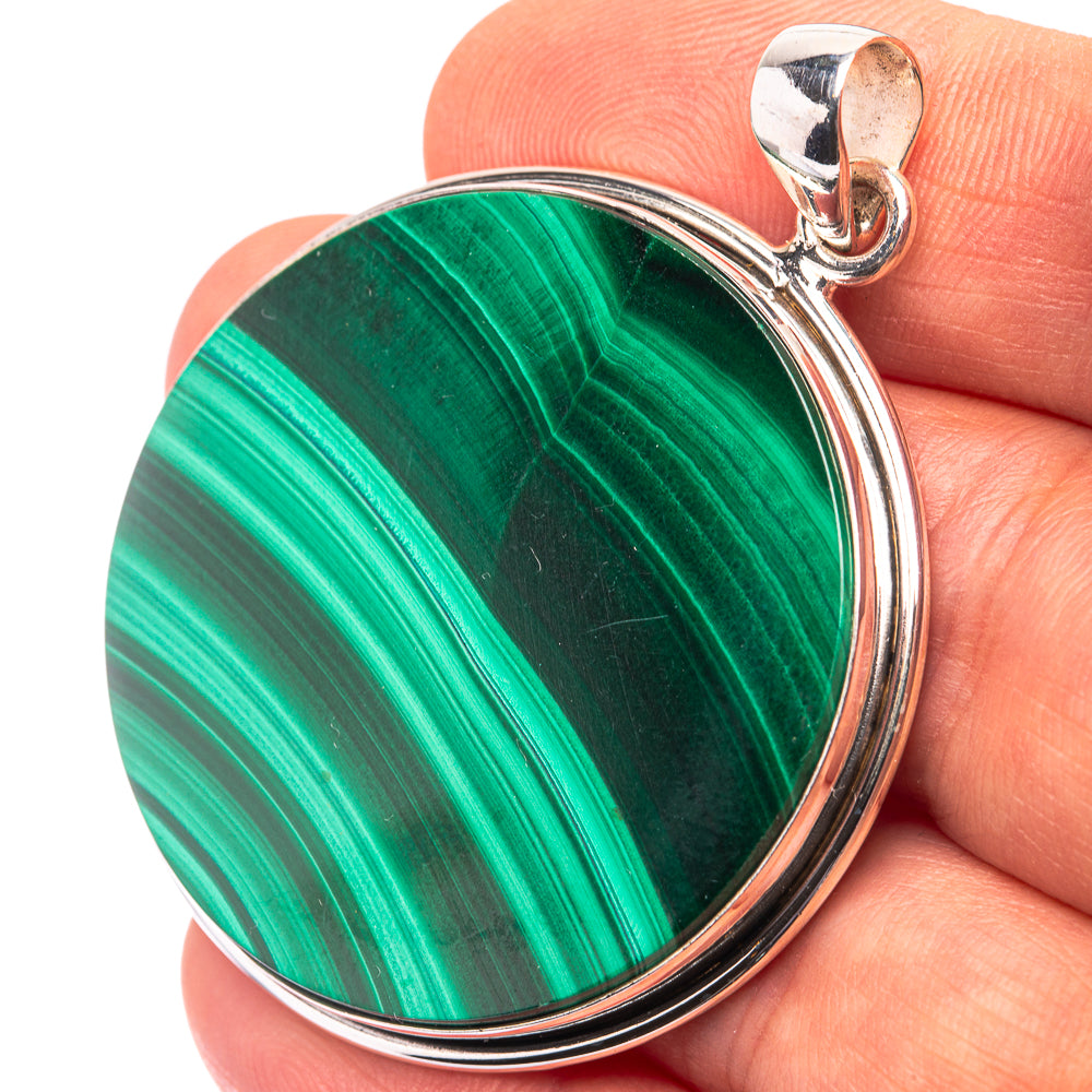 Malachite Coin 925 Sterling Silver Pendant 2" (925 Sterling Silver) PD38606