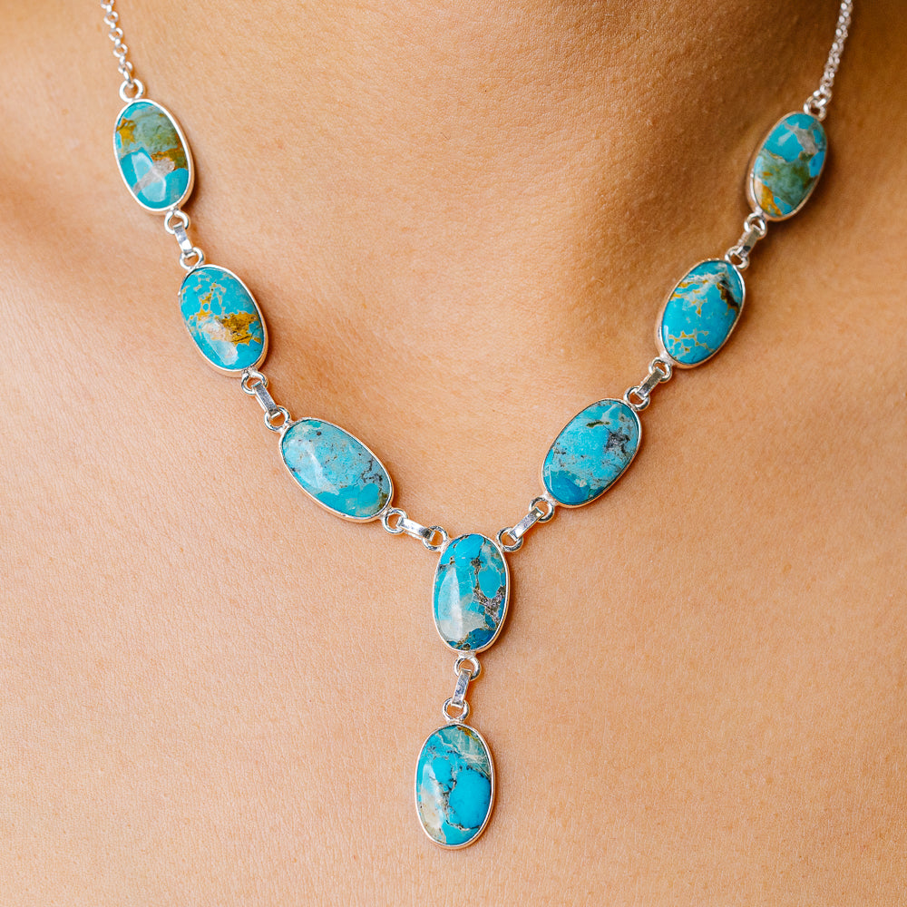 Blue Copper Composite Turquoise Necklace 16.5 (925 Sterling Silver) NEC90222