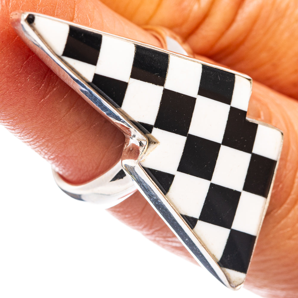 Premium Checkered Onyx Bolt Ring Size 5.75 (.925 Sterling Silver)