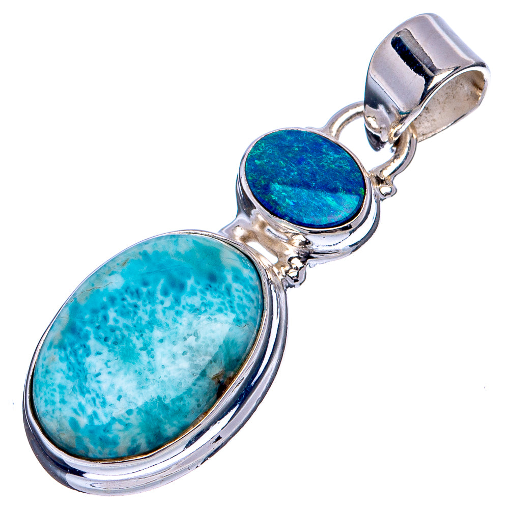 Rare Larimar, Doublet Opal Pendant 1 1/2" (.925 Sterling Silver)