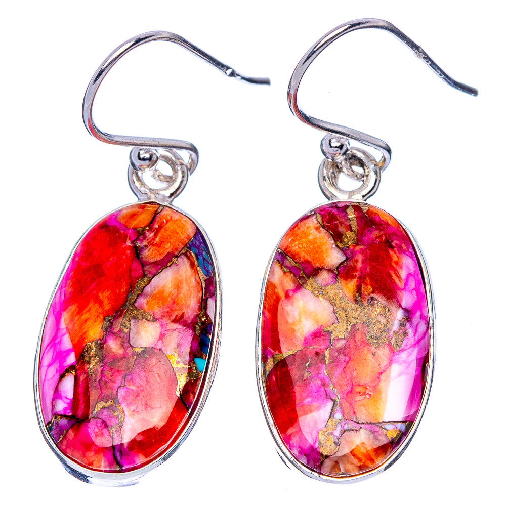 Kingman Pink Dahlia Turquoise Earrings 1 3/8" (925 Sterling Silver) E1724