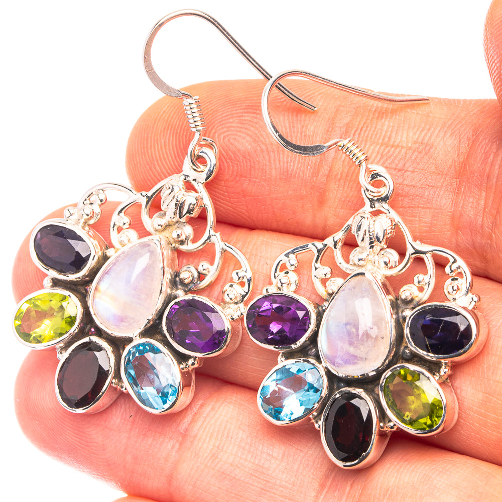 Signature Rainbow Moonstone, Garnet, Tanzanite, Amethyst, Peridot, Blue Topaz Earrings 1 5/8" (925 Sterling Silver) E432330