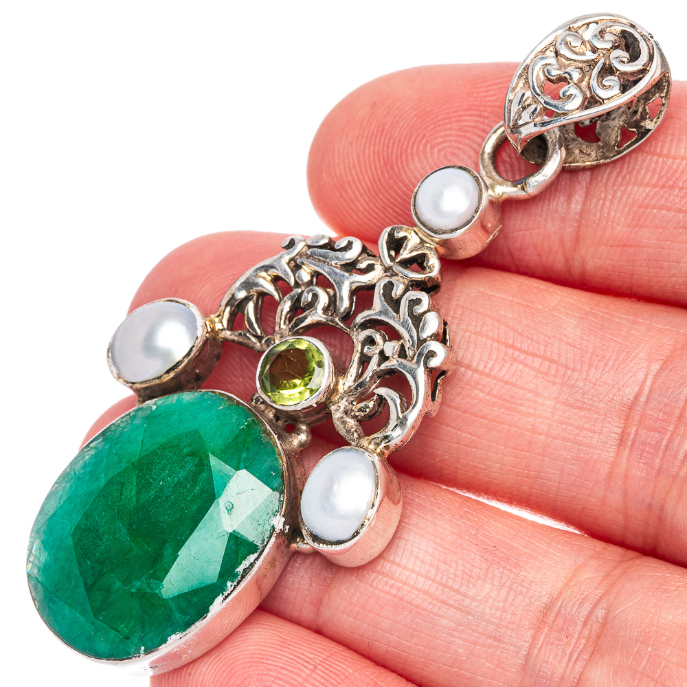 Green Sillimanite, Peridot, Cultured Pearl Pendant 2 3/8" (925 Sterling Silver) P40029