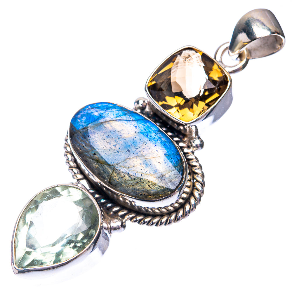 Labradorite, White Quartz, Smoky Quartz Pendant 2 1/8" (925 Sterling Silver) P38687