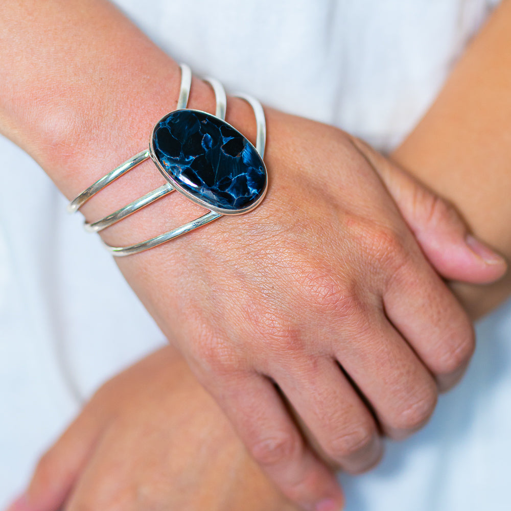Pietersite 925 Sterling Silver Cuff Bracelet Adjustable