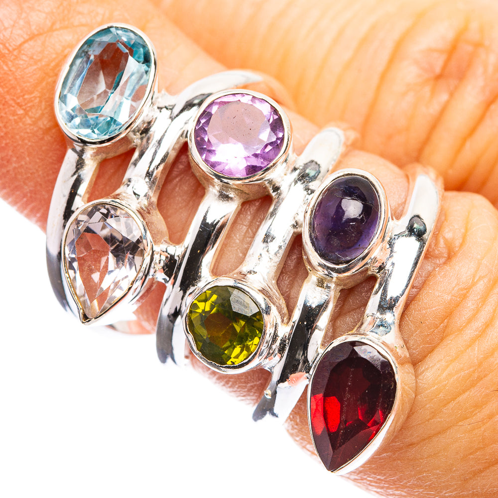 Large Blue Topaz, Amethyst, White Quartz, Peridot, Tanzanite, Garnet Ring Size 6 (925 Sterling Silver) R143045