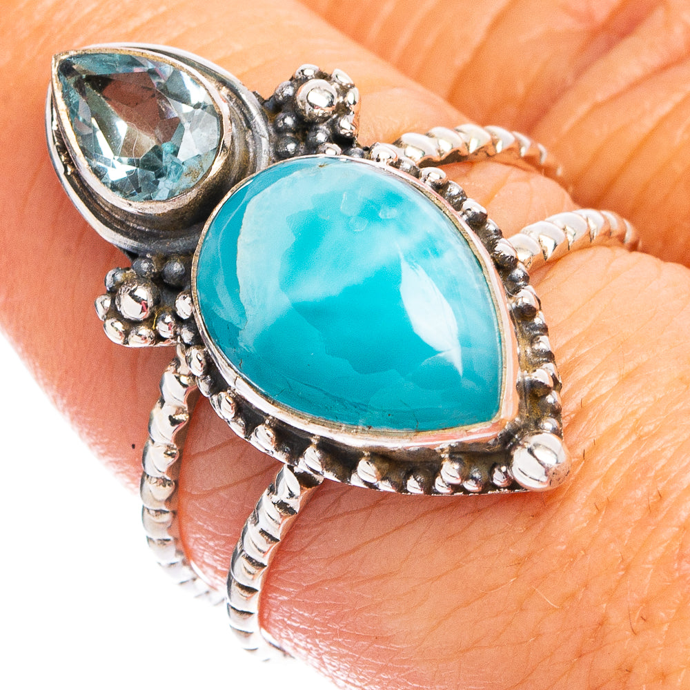 Rare Larimar, Blue Topaz Ring Size 8.5 (.925 Sterling Silver)