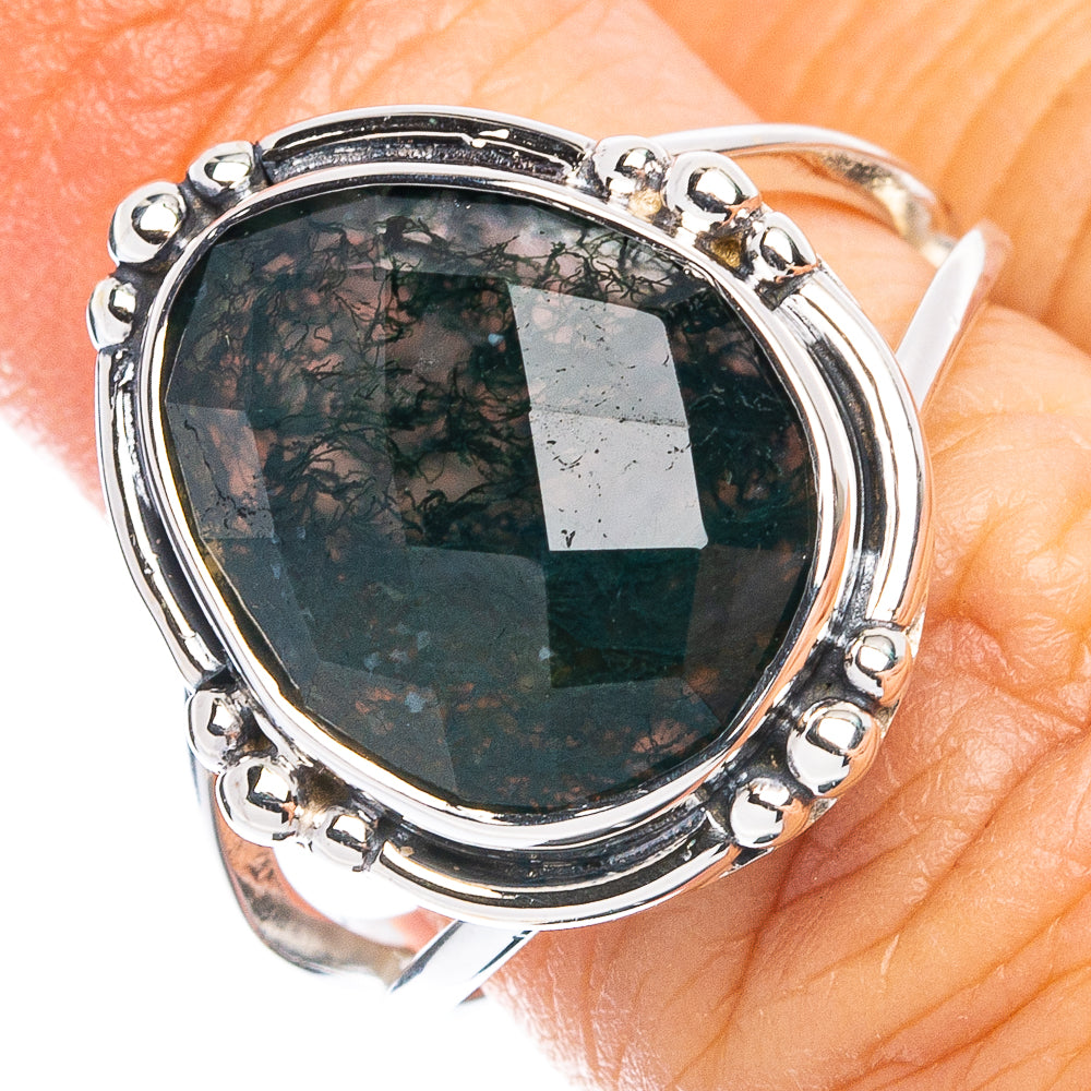 Premium Green Moss Agate Ring Size 7.75 (925 Sterling Silver) R8061