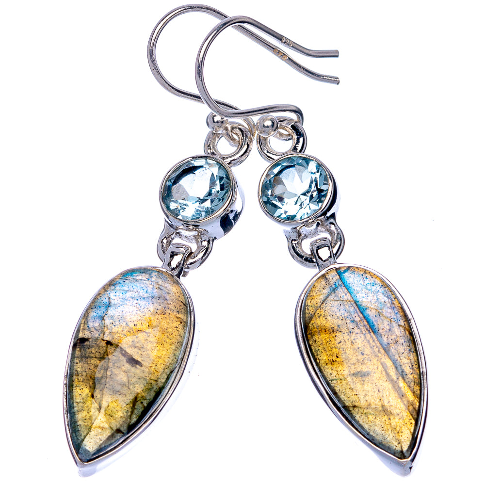 Labradorite, Blue Topaz Earrings 1 7/8" (925 Sterling Silver) E433085