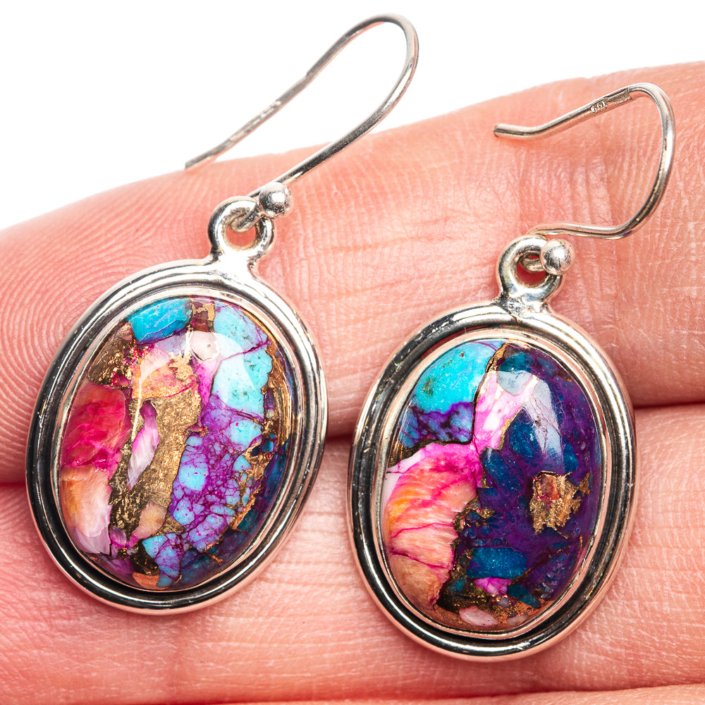 Kingman Pink Dahlia Turquoise Earrings 1 3/8" (925 Sterling Silver) E432687