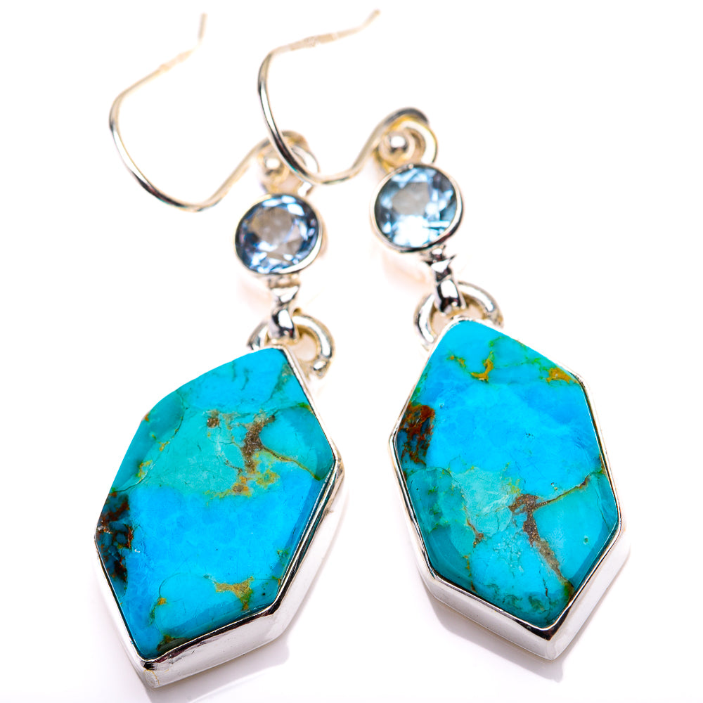 Chrysocolla, Blue Topaz Earrings 1 7/8" (925 Sterling Silver) EARR432175