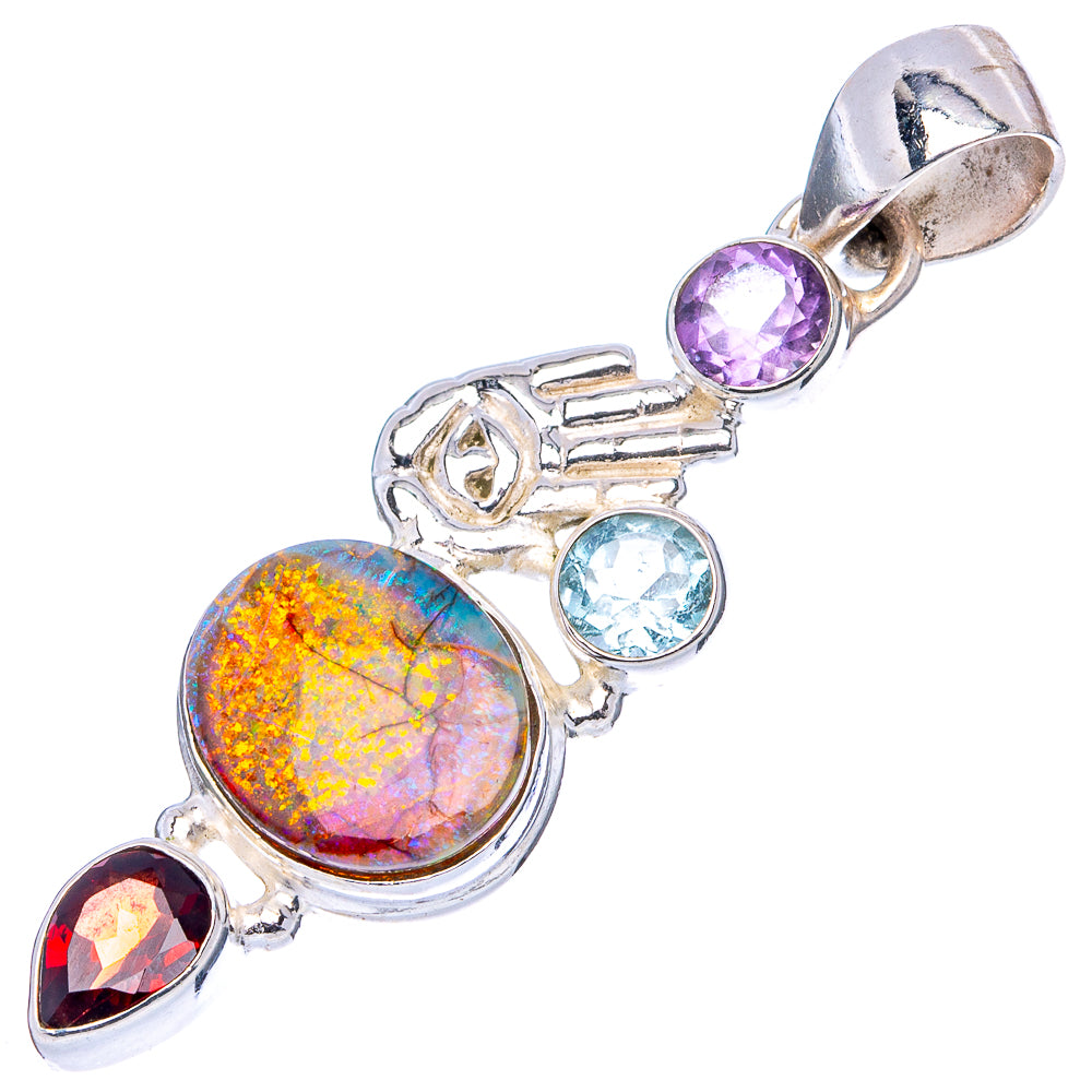 Sterling Opal, Amethyst, Blue Topaz, Garnet Pendant 1 3/4" (.925 Sterling Silver)