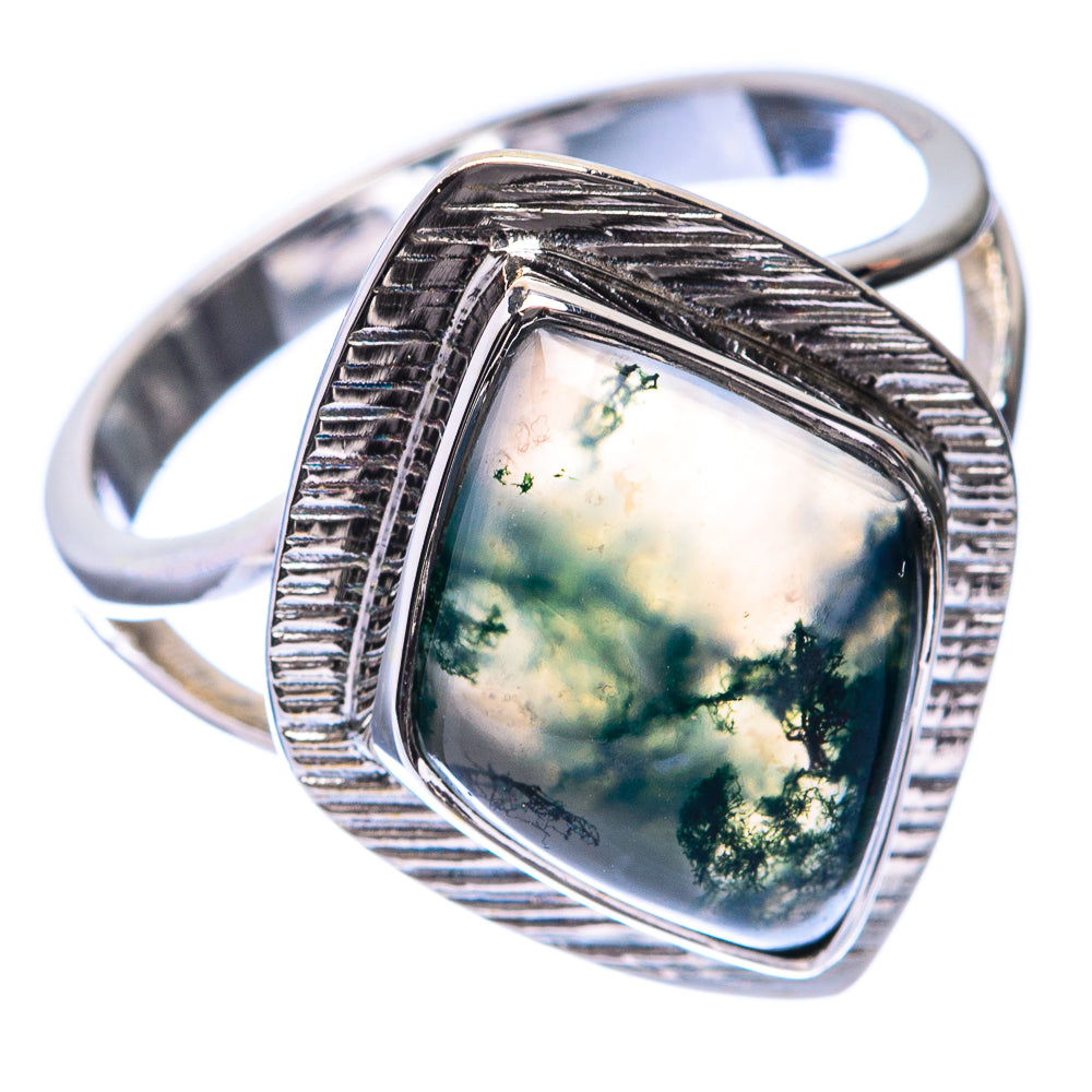 Premium Green Moss Agate Ring Size 9 (925 Sterling Silver) R141883