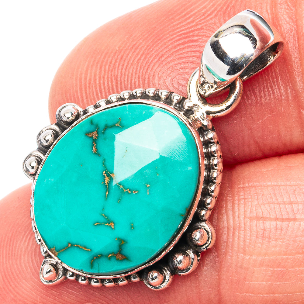 Rare Kingman Turquoise Pendant 1 1/8" (.925 Sterling Silver)