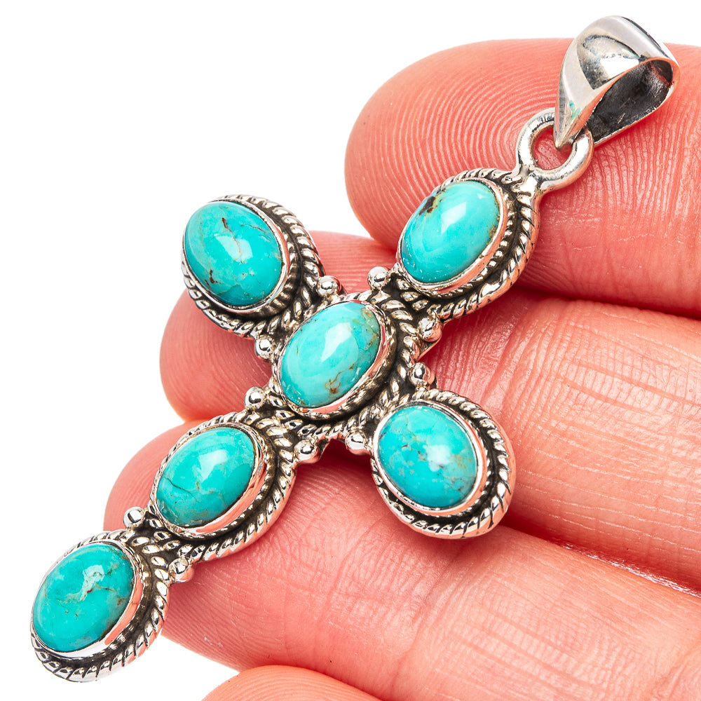 Arizona Turquoise Cross Pendant 2" (925 Sterling Silver) P43072