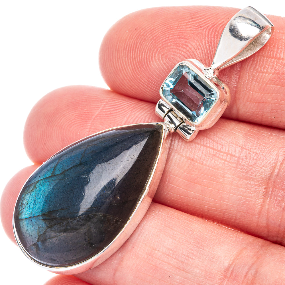 Labradorite, Blue Topaz Pendant 1 7/8" (925 Sterling Silver) P40609