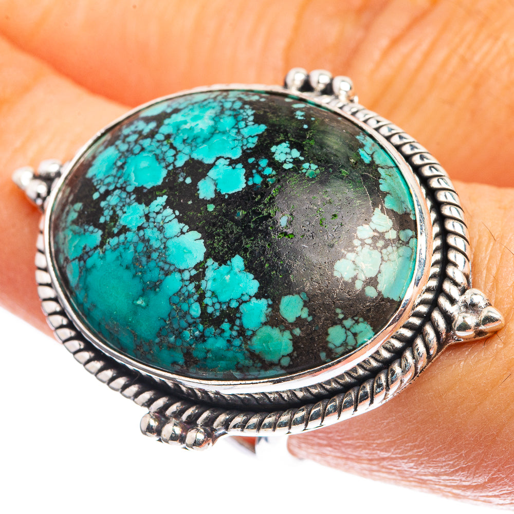 Huge Tibetan Turquoise Ring Size 7.5 (925 Sterling Silver) R143006