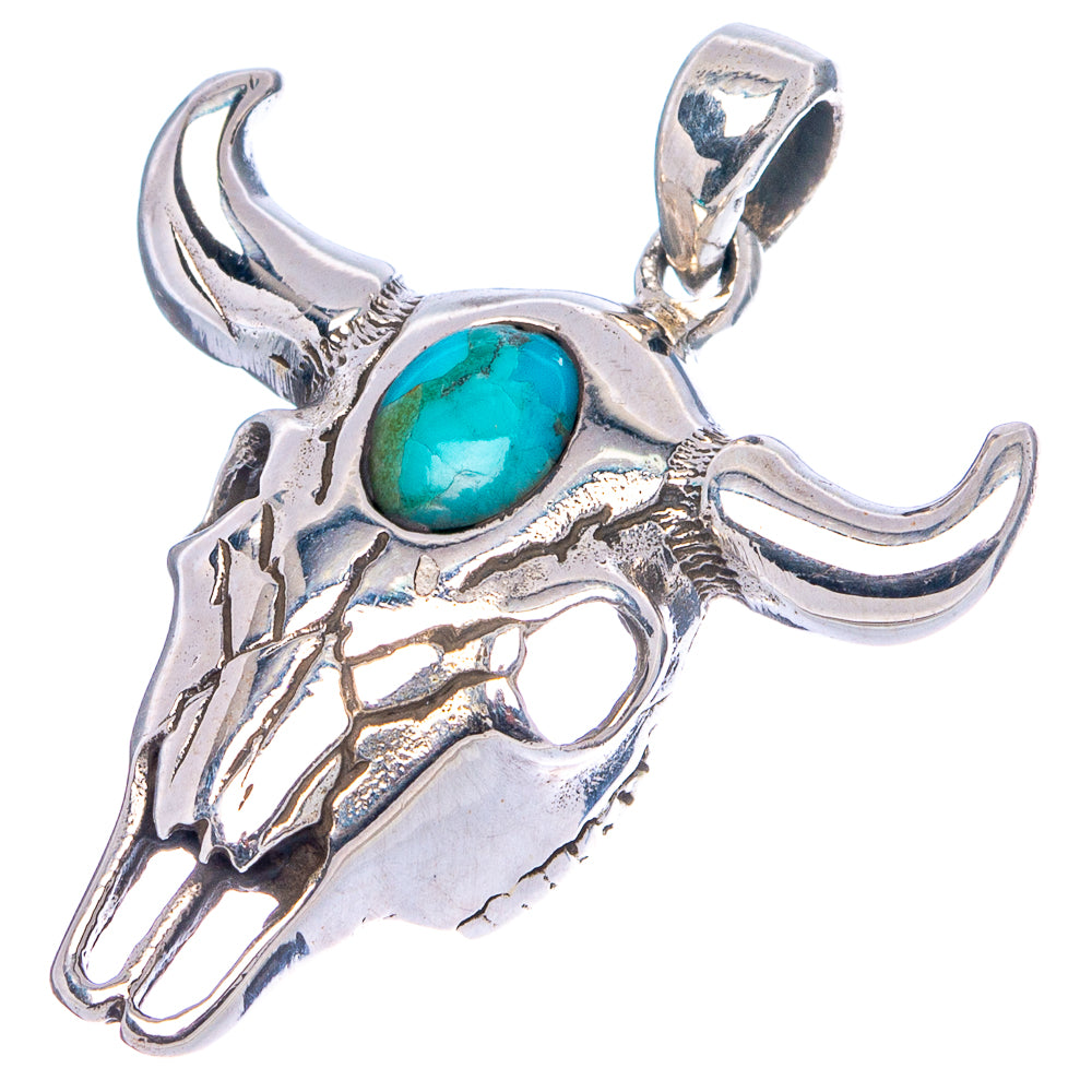 Mohave Turquoise Cow Skull Pendant 1 1/4" (.925 Sterling Silver)