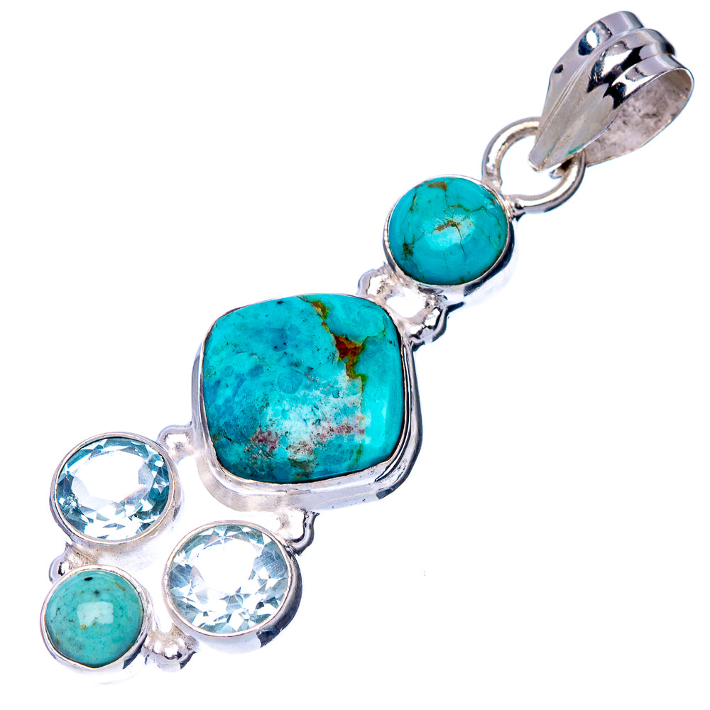 Rare Kingman Turquoise, Blue Topaz, Larimar Pendant 1 3/4" (925 Sterling Silver) P41100
