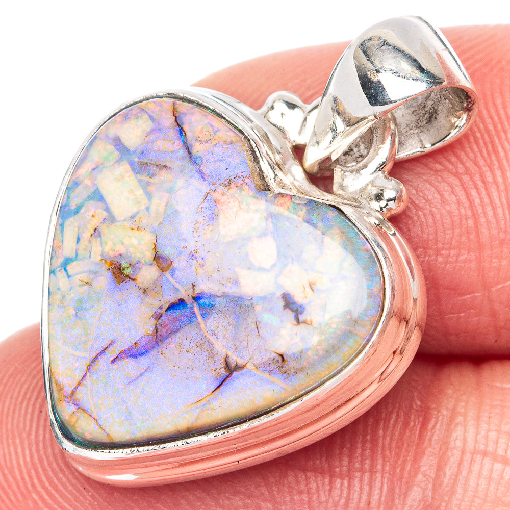 Rare Sterling Opal Heart 925 Sterling Silver Pendant 1 1/8" (925 Sterling Silver) P41924