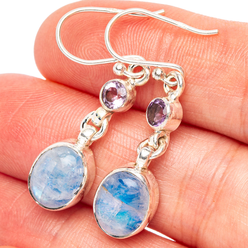 Rainbow Moonstone, Amethyst Earrings 1 1/2" (925 Sterling Silver) E2635