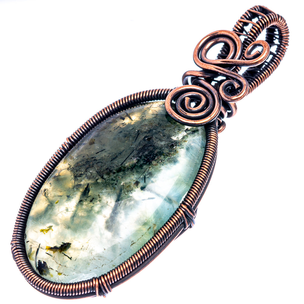 Prehnite Wire Wrap Pendant 2 5/8" (Oxidized Copper)