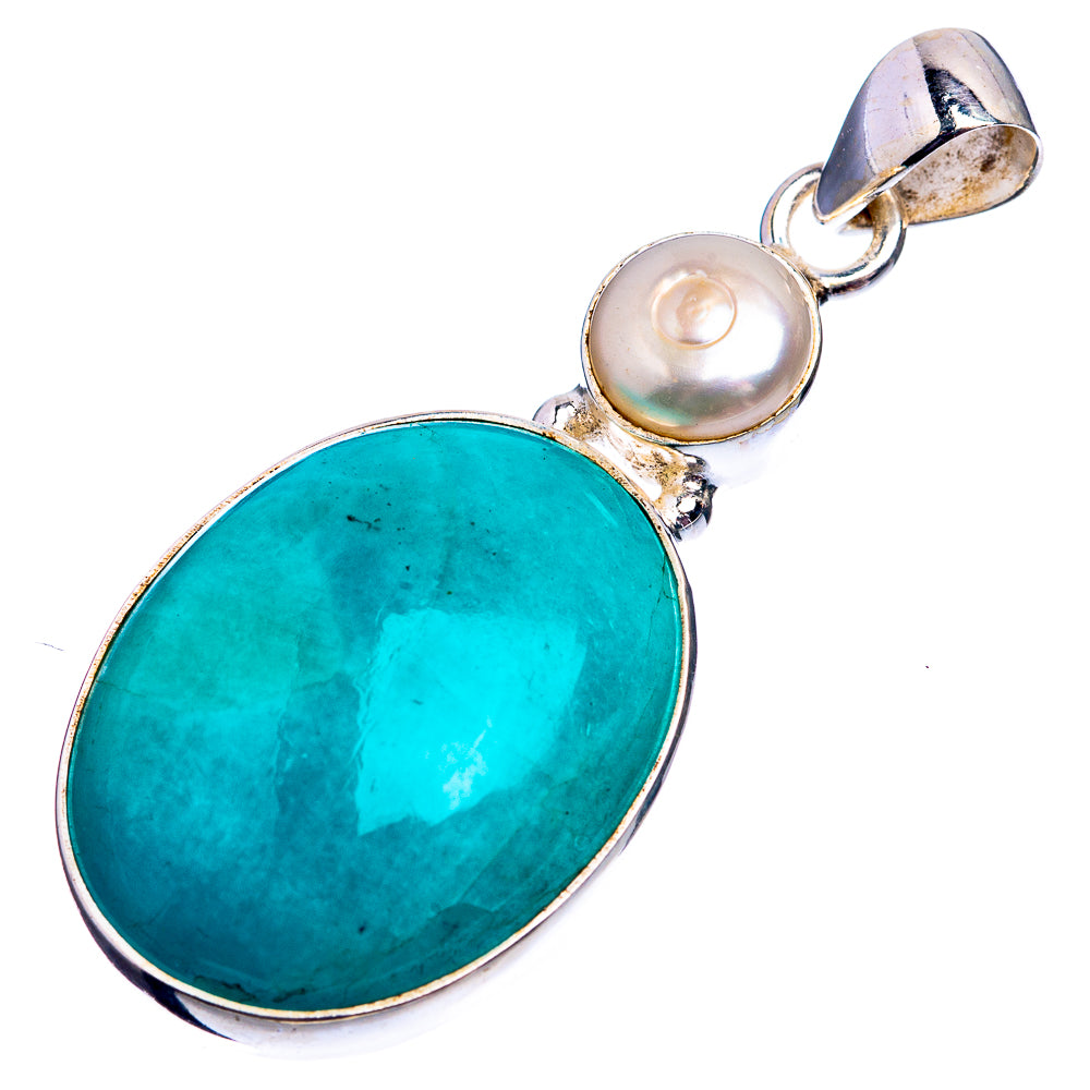 Peruvian Amazonite, Cultured Pearl Pendant 1 7/8" (925 Sterling Silver) P38999