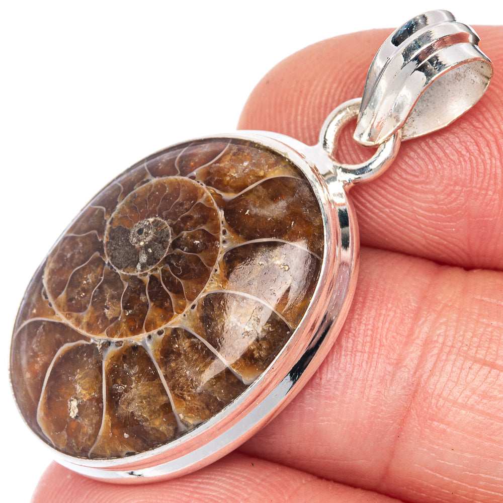 Ammonite Fossil Pendant 1 3/8" (925 Sterling Silver) P40817