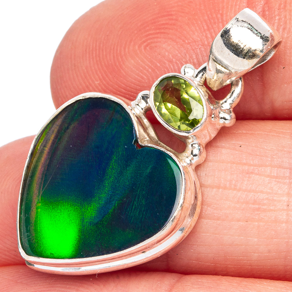 Rare Sterling Opal Heart, Peridot Pendant 1 1/4" (925 Sterling Silver) P40454