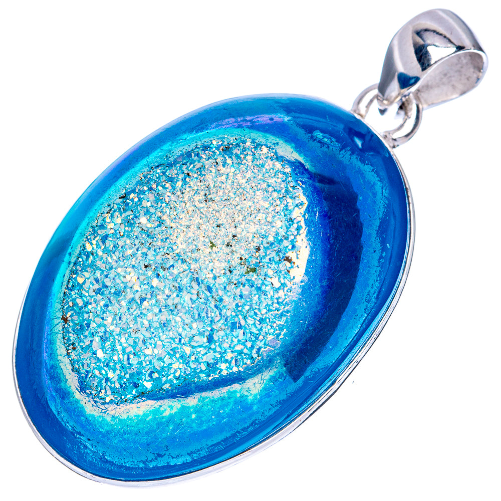 Blue Quartz Druzy Pendant 1 5/8" (925 Sterling Silver) P42079