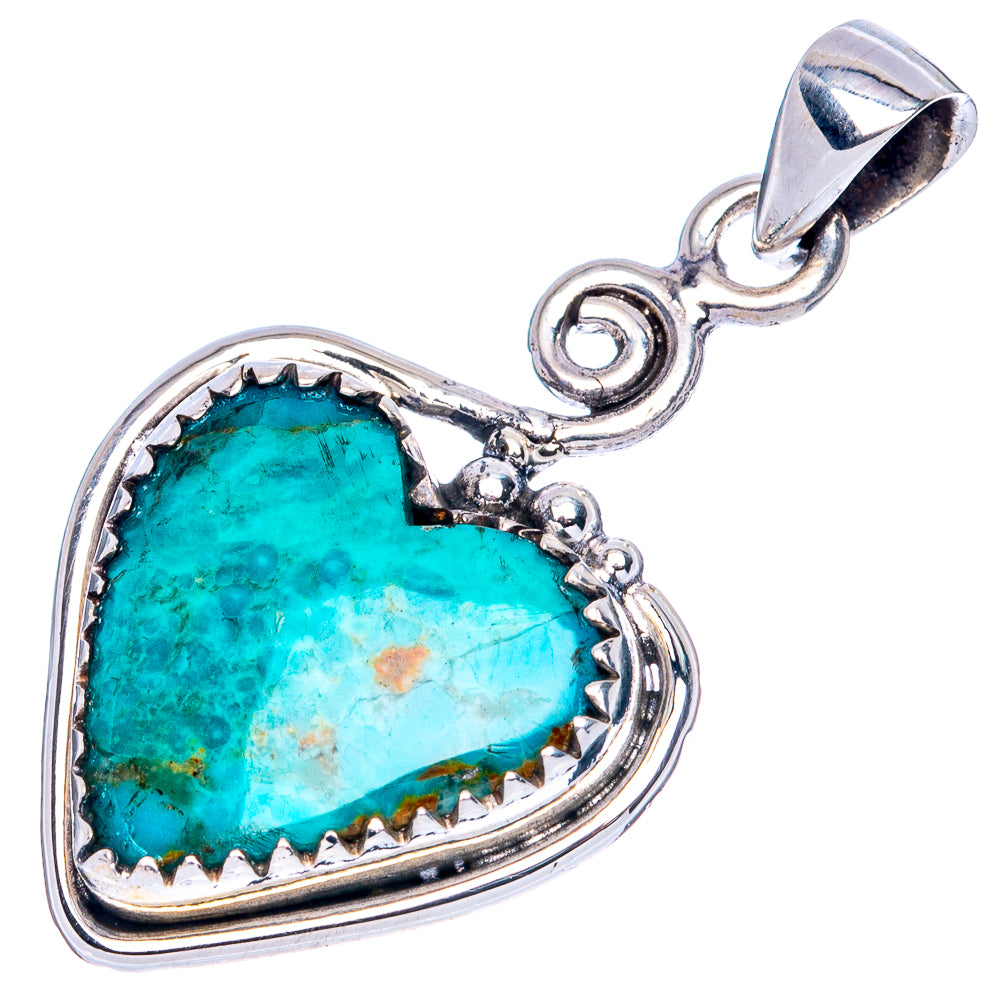 Rare Arizona Turquoise Heart Pendant 1 3/8" (925 Sterling Silver) P42004