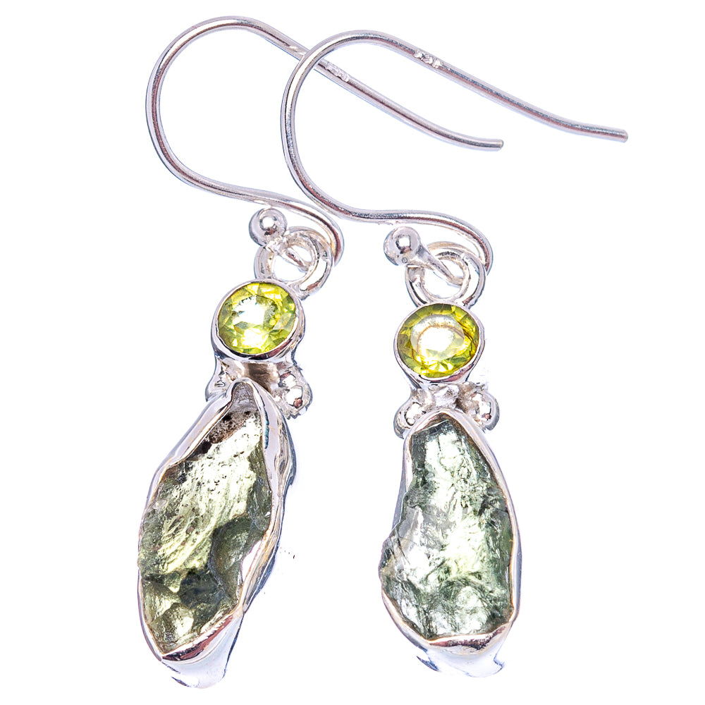 Rare Moldavite Earrings 1 3/8" (.925 Sterling Silver)
