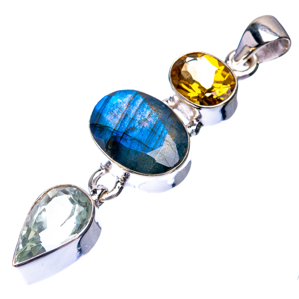 Labradorite, White Quartz, Citrine Pendant 2 1/8" (925 Sterling Silver) P38704