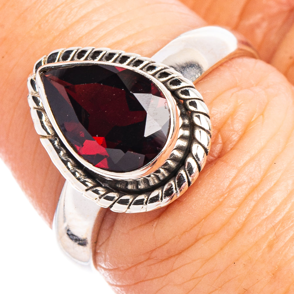 Faceted Garnet Ring Size 7 (.925 Sterling Silver)