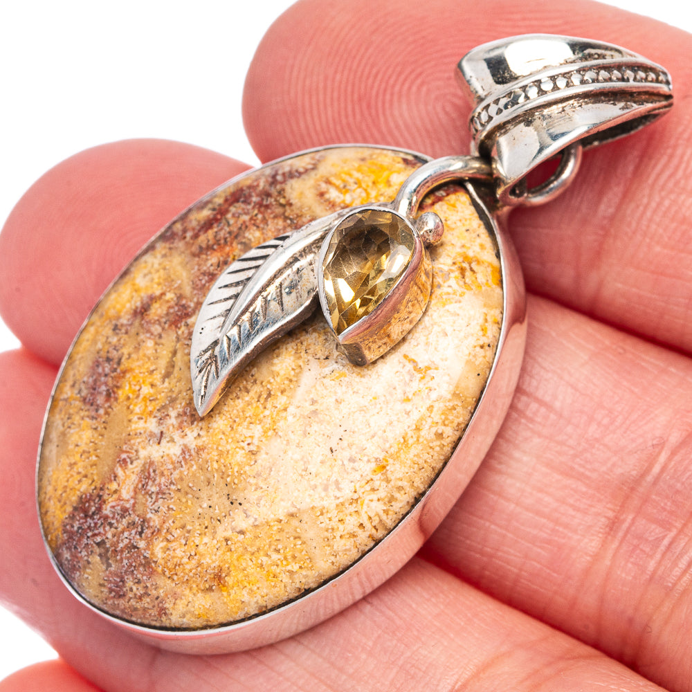 Fossil Coral, Citrine Pendant 1 5/8" (925 Sterling Silver) P40054