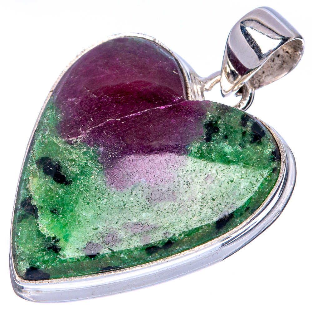 Ruby Zoisite Heart Pendant 1 1/2" (925 Sterling Silver) P41442