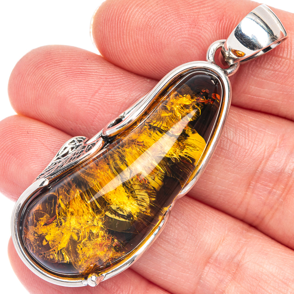 Anasilvercos Baltic Amber Pendant 2 1/8" (925 Sterlnig Silver)